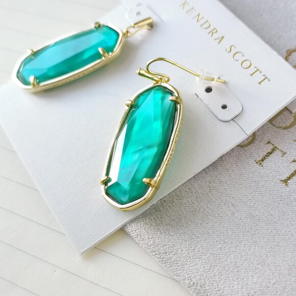 Faceted Elle Gold Jade Green Illusion Drop Earrings - Kendra Scott - Picture 3 of 3